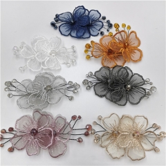 hot sale organza flower bow with beads patches