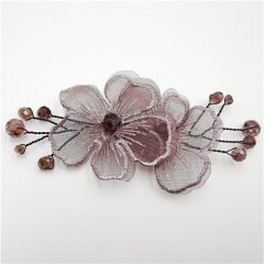 hot sale organza flower bow with beads patches