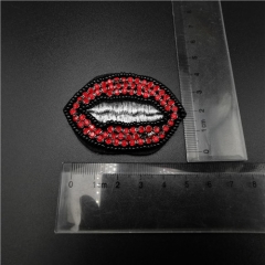 embroidery diamond beads red lip patch