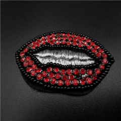 embroidery diamond beads red lip patch