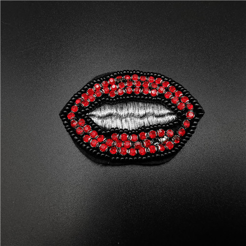 embroidery diamond beads red lip patch