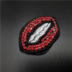 embroidery diamond beads red lip patch