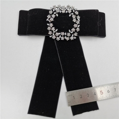 velvet bowknot tie corsage broche luxury rhinestone brooch pins