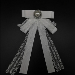 white lace and ribbon fashion bowknot brooch pin and jewerly tie broche