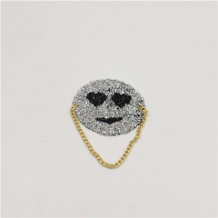 cute fashion smile face rhinestone with chain hot fix patch trimming