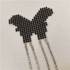 garment accessory black hot fix rhinestone fringe patch trimming