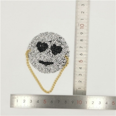 cute fashion smile face rhinestone with chain hot fix patch trimming