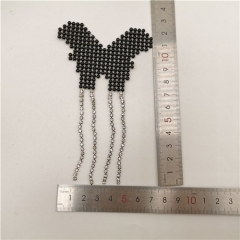 garment accessory black hot fix rhinestone fringe patch trimming