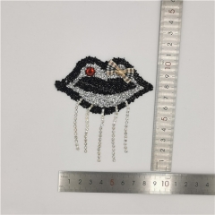 fashion lips rhinestone hot fix fringe diamond patch