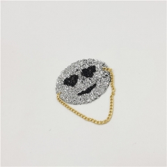 cute fashion smile face rhinestone with chain hot fix patch trimming