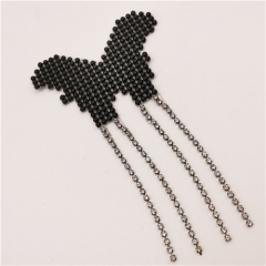 garment accessory black hot fix rhinestone fringe patch trimming