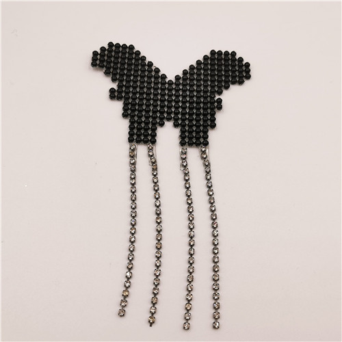 garment accessory black hot fix rhinestone fringe patch trimming