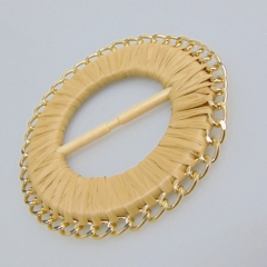 round rattan buckle with gold metal chain garment buckles