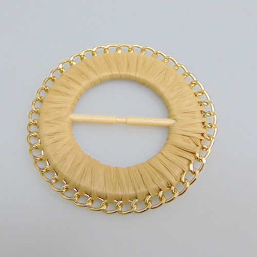 round rattan buckle with gold metal chain garment buckles