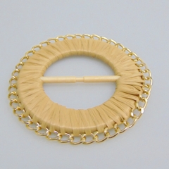 round rattan buckle with gold metal chain garment buckles