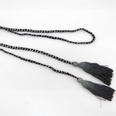 custom black long braided polyester tieback cord belt tassel for dresses